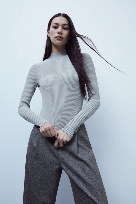 Zara нова рипсена блуза пуловер BRA