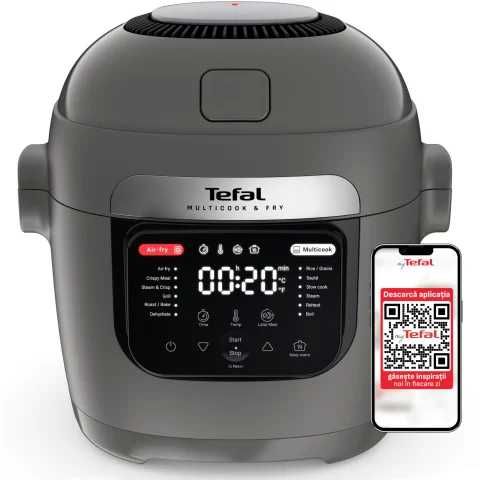Multicooker inteligent Tefal Multicook & Fry MY731BF0, 1200W, capacitate vas ceramic antiaderent 6L, 12 programe automate, functie aer cald etc