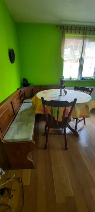 Coltar bucatarie lemn masiv190x130 Masa rotunda cu 2 scaune lemn masiv 110/110 pentru 5/6 persoane