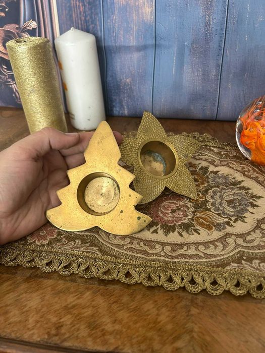DN874 Set de 2 decoratiuni steluta si bradut sfesnic alama 12cm d 274g