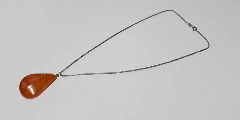 Vechi lant colier de argint 800 cu pandantiv chihlimbar natural baltic
