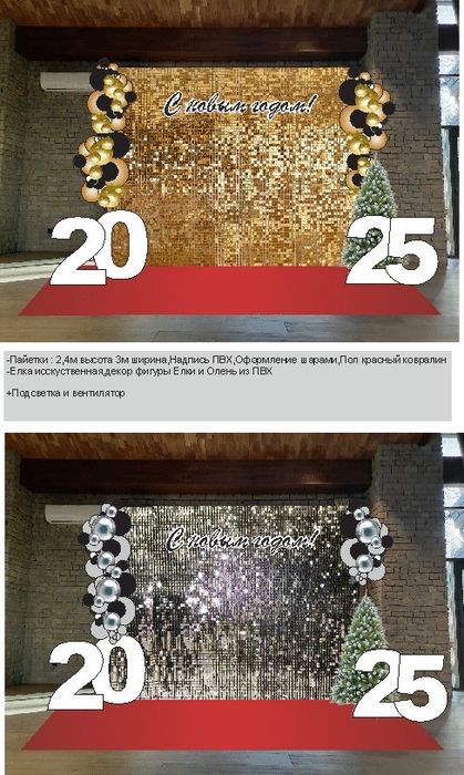 Фотозона на новый год, баннер, паетки, декор входной группы.