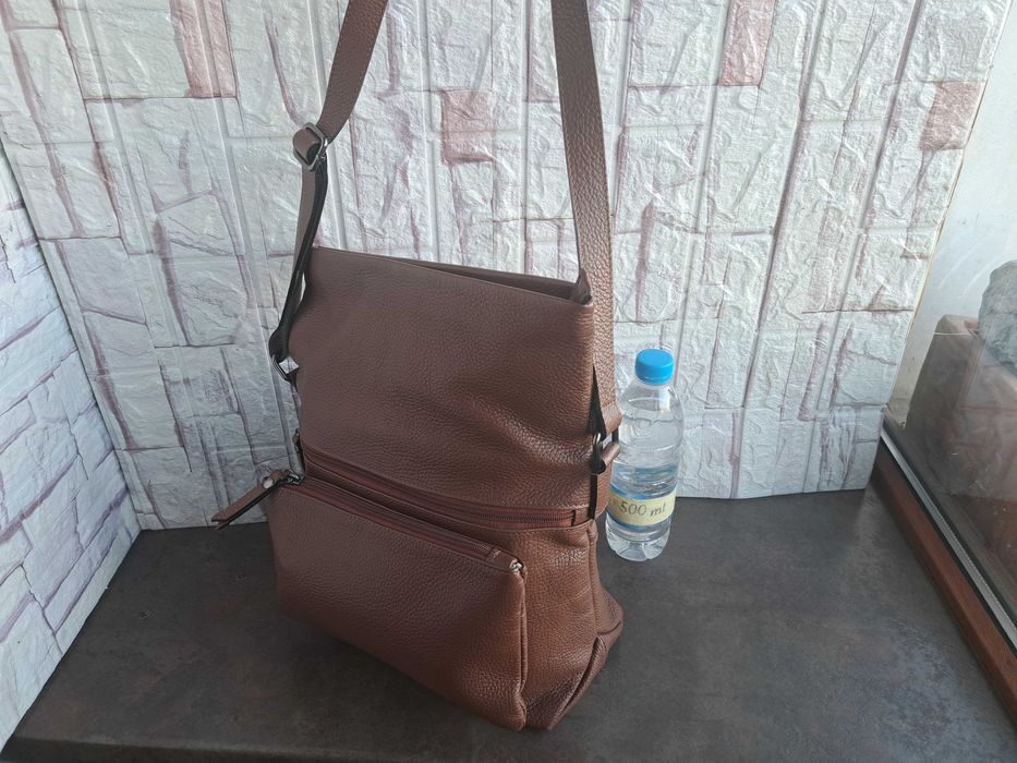дамска мъжка чанта,малка кожена кафява чанта-естествена кожа