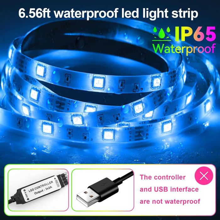 Комплект LED ленти HOUHUI, 2x6.56 фута RGB LED светлинна лента за 40-60 ...