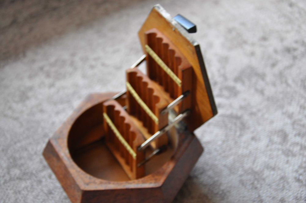 Tabachera port tigaret vechi antic birou argint + lemn nobil