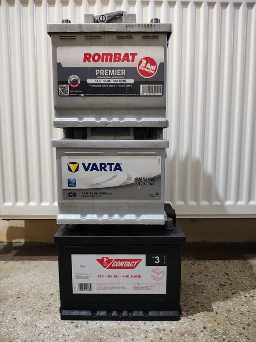 Baterii auto benzina Rombat premier 55Ah, Varta silver 52Ah, Contact 50Ah import.