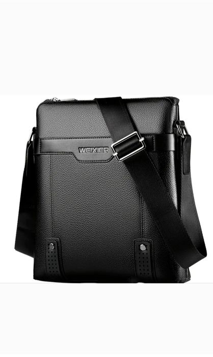 НОВА мъжка черна чанта от естествена кожа + портфейл Подарък