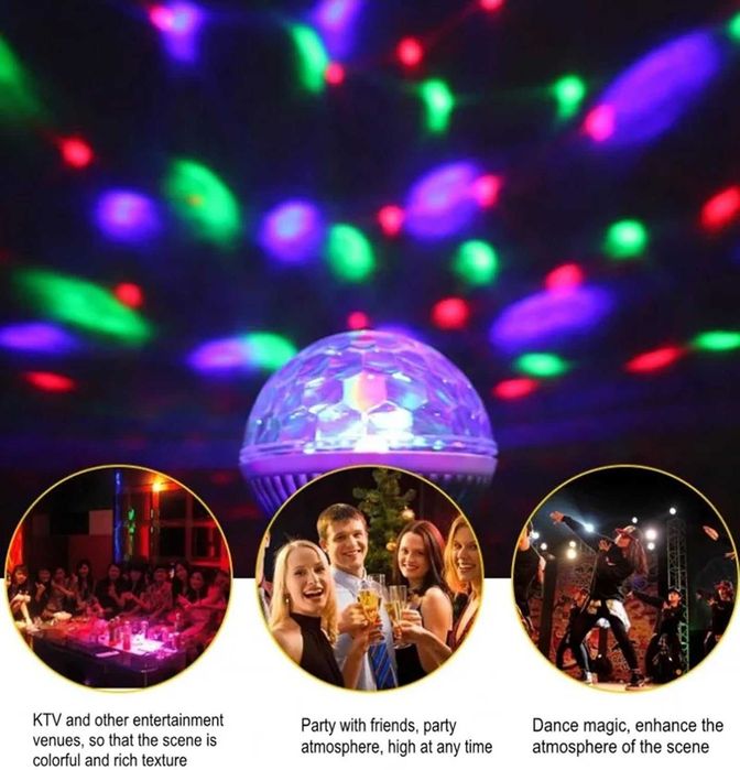 Bec LED RGB E27 efecte Disco cap rotativ 3W pentru karaoke petreceri