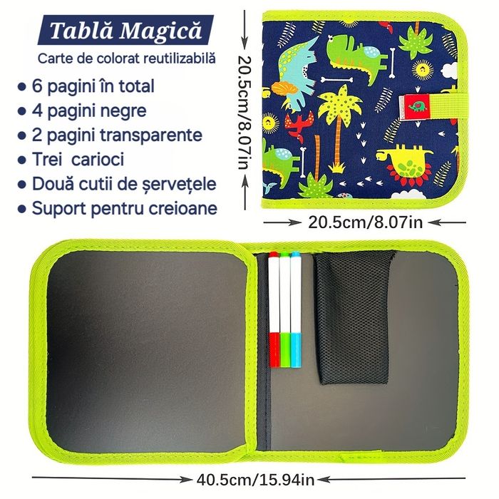 Carte Tabla Magică cu cadou: carioci&șervețele. Reutilizabilă.2 culori