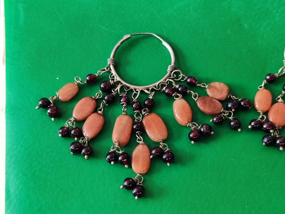 Сребърни обеци с гранати и ахат