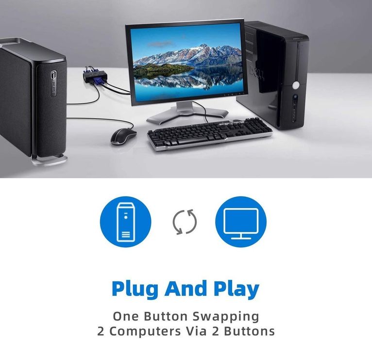 KVM Switch VGA 2 Porturi USB – 2 PC-uri la 1 Monitor, Tastatură și Mouse