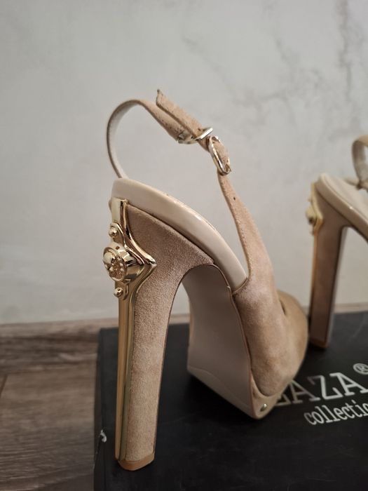 Бежови велурени дамски токчета от колекция Glaza  38