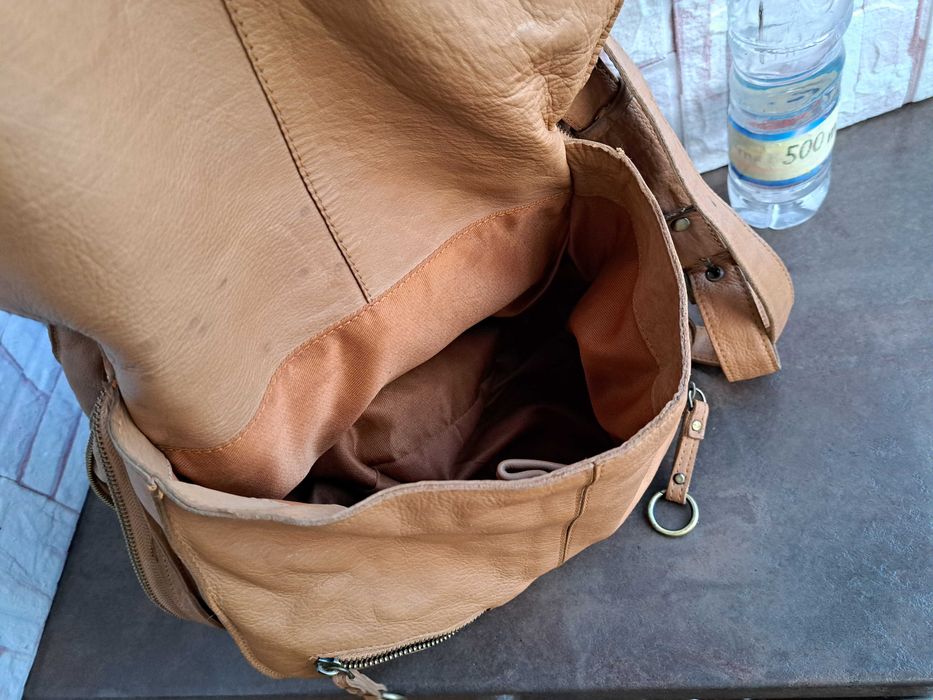 мъжка/дамска кожена чанта,бежова торба-естествена кожа