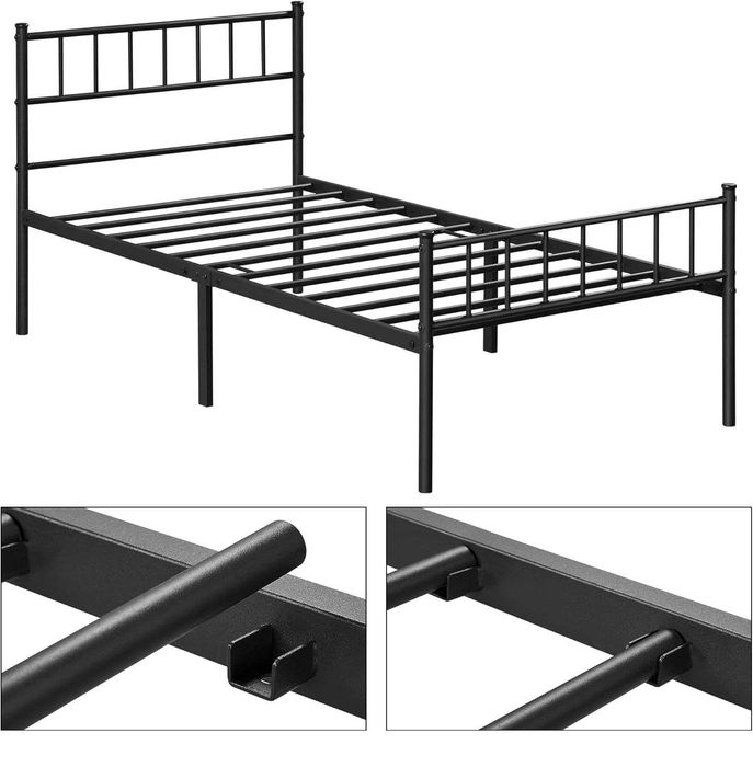 Cadru Pat Metalic Modern Single 90x200 cm |S 615255 Black(90x200cm)