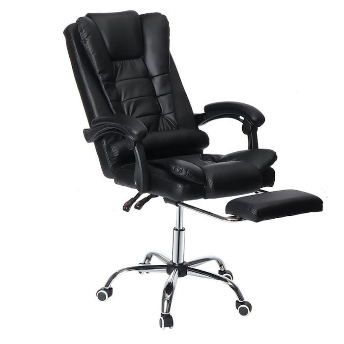 Ергономичен офис стол, функция люлка, поставка за крака, черен