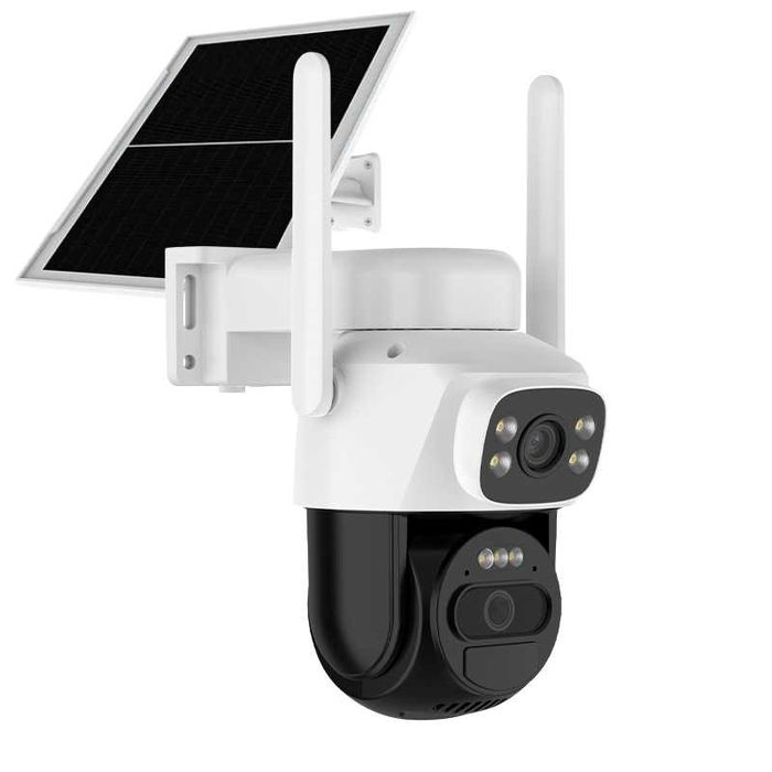 Cameră Supraveghere Duală WiFi cu 2 Lentile 6MP,Panou Solar 8W, 6000mA