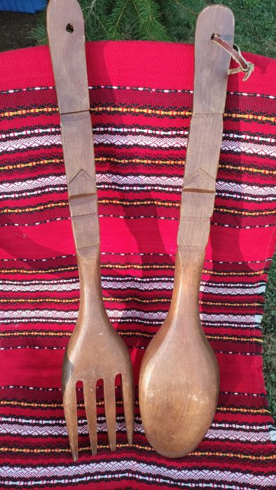 Големи дървени вилица и лъжица -за декорация