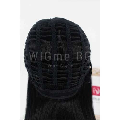 Къса черна права лейс фронт перука на каре Аманда