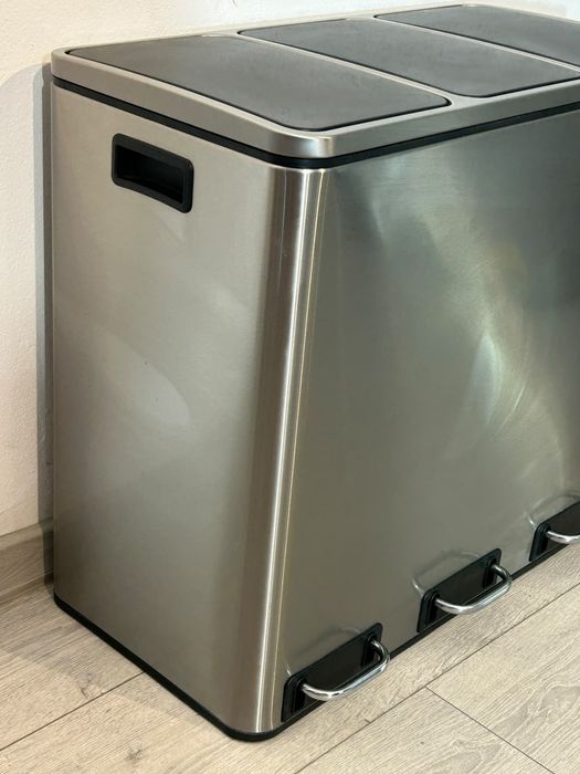 SONGMICS Coș de Gunoi din Inox, cu 3 Compartimente Colectare Selectivă