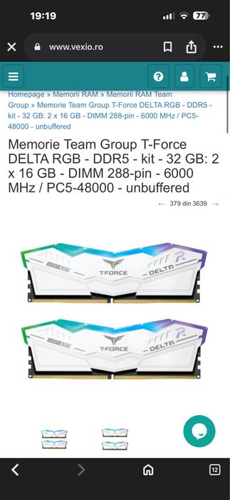 team group delta t-force rgb white 2x16 gb 6000 mhz cl38