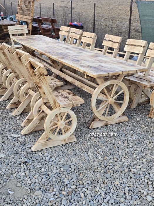 Set masă cu scaune rustice  din lemn mobilier  terasa bar balansoar