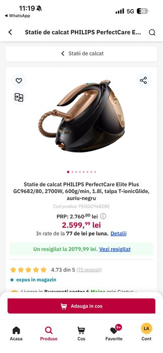 Philips PerfectCare Elite Plus / Stație de Călcat cu Abur / Nou Sigilat / GC9682 8 Bari Steam Boost
