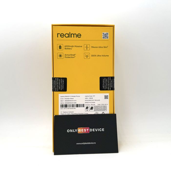 Telefon mobil Realme Note 70T Obsidian Black 4GB RAM 128GB