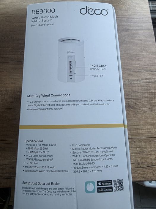 TP-LINK DECO BE65 BE9300 Tri-band, WI-FI 7, Gigabit, НОВО - 1 брой