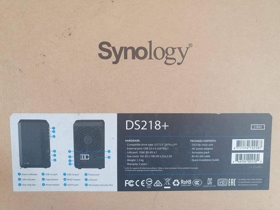 NAS Synology DS218+,  2x3TB WD RED
