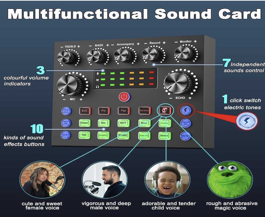 Професионален комплект студиен микрофон звукова карта,V8S, стойка и др