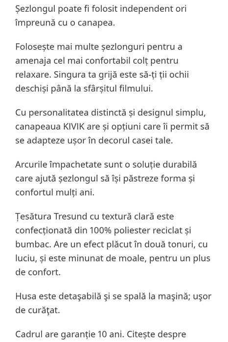 Canapea Șezlong Ikea kivik gri deschis