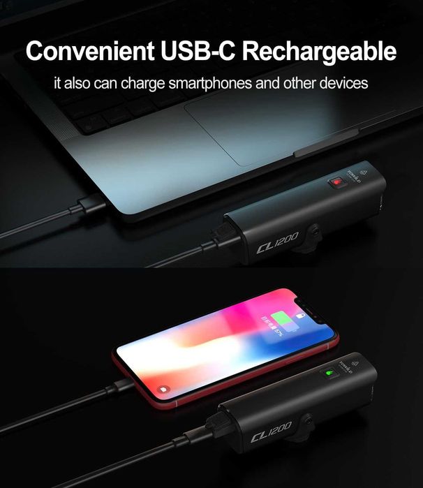 Фар за велосипед TOWILD CL1200 1200lm USB-C ПРОМО