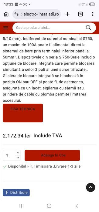 Sigurantă,intrerupator ABB S751/3-E35  Disjunctor Principal Nou