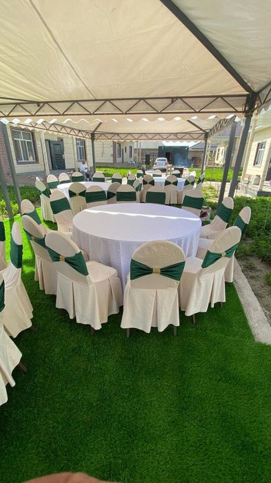 Шаңырақ, газон, астау, стол, стулья, посуды  оформление, қазан ошақ