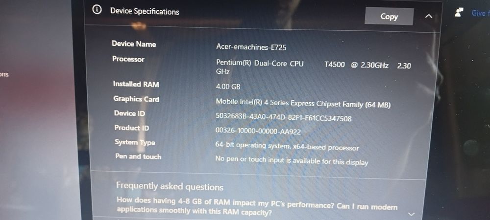 Laptop Acer emachines E725