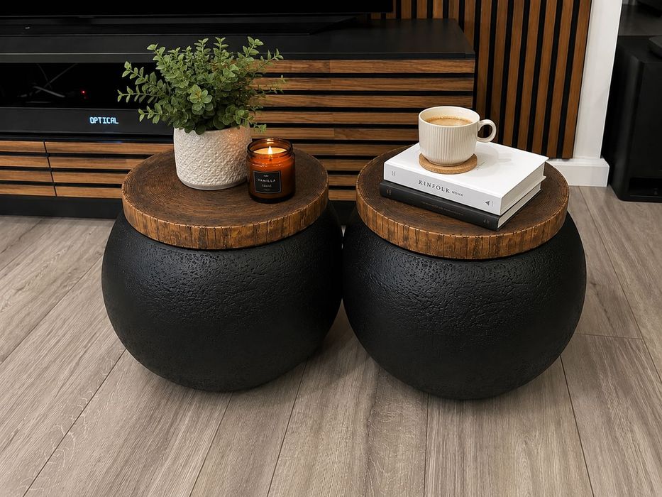 Masute de cafea tip tambur pentru interior exterior negru 43.2 x 35.6 cm