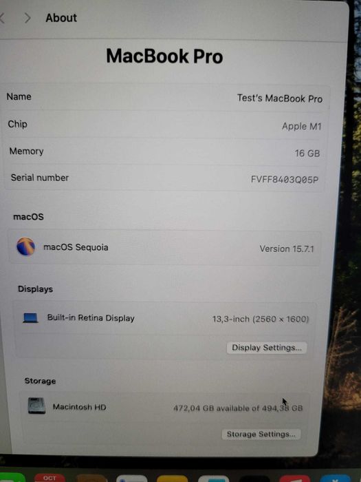 Mac Book Pro Retina M1 iunie 2022 16GB RAM 500GB SSD