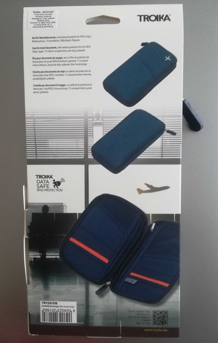 НОВ,Калъф за документи Troika- SAFE FLIGHT, тъмносин,Германия