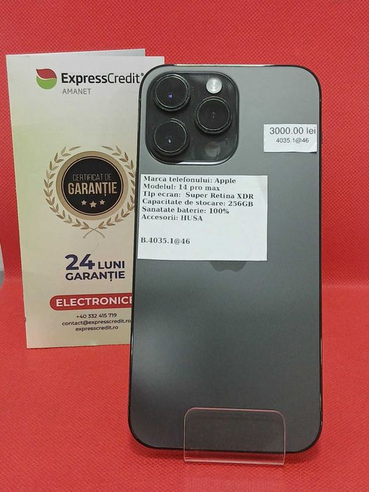 iPhone 14 Pro Max 256Gb 100% S. baterie (Ag.46 B.4035) Garantie 2 ani!