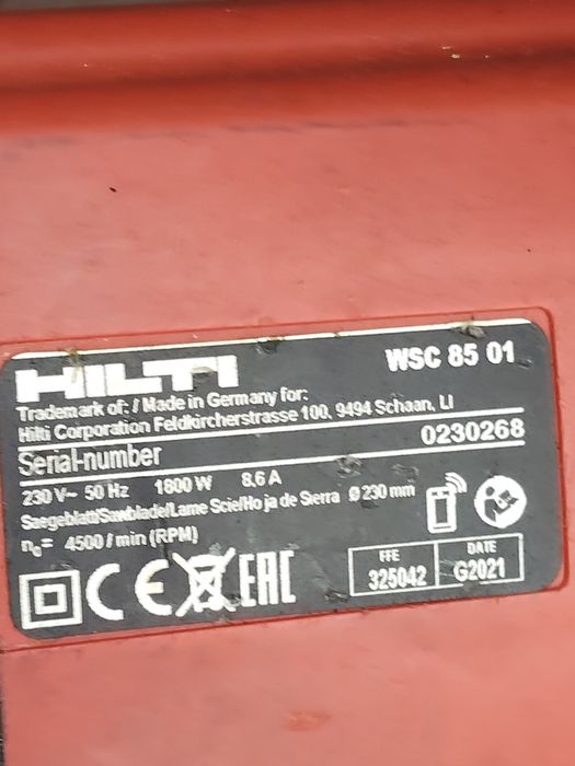 Circular HILTI. WSC 85 fabric 2021 că nou