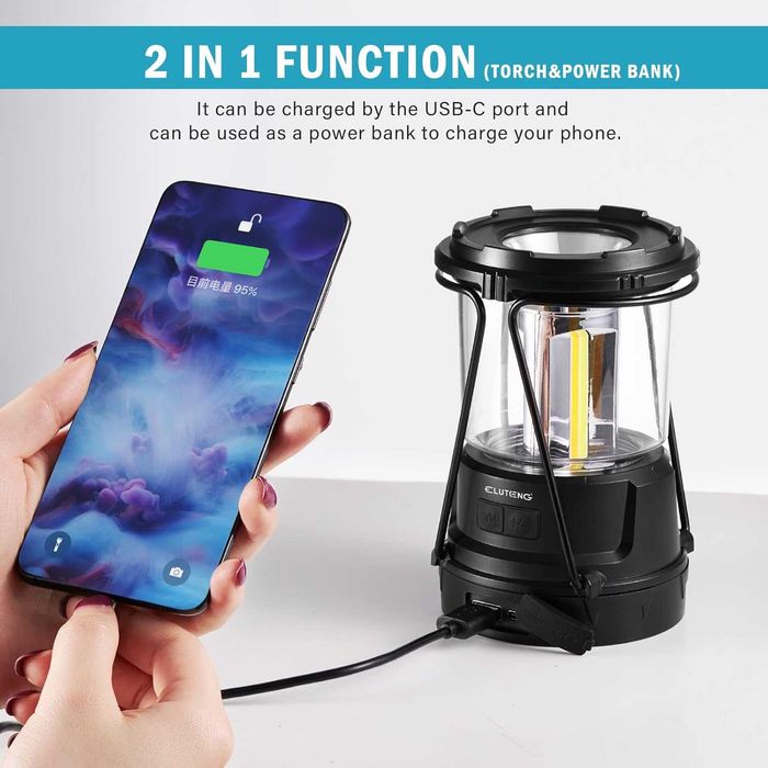 Соларна къмпинг лампа ELUTENG 2в1 с Power Bank 3000 mAh