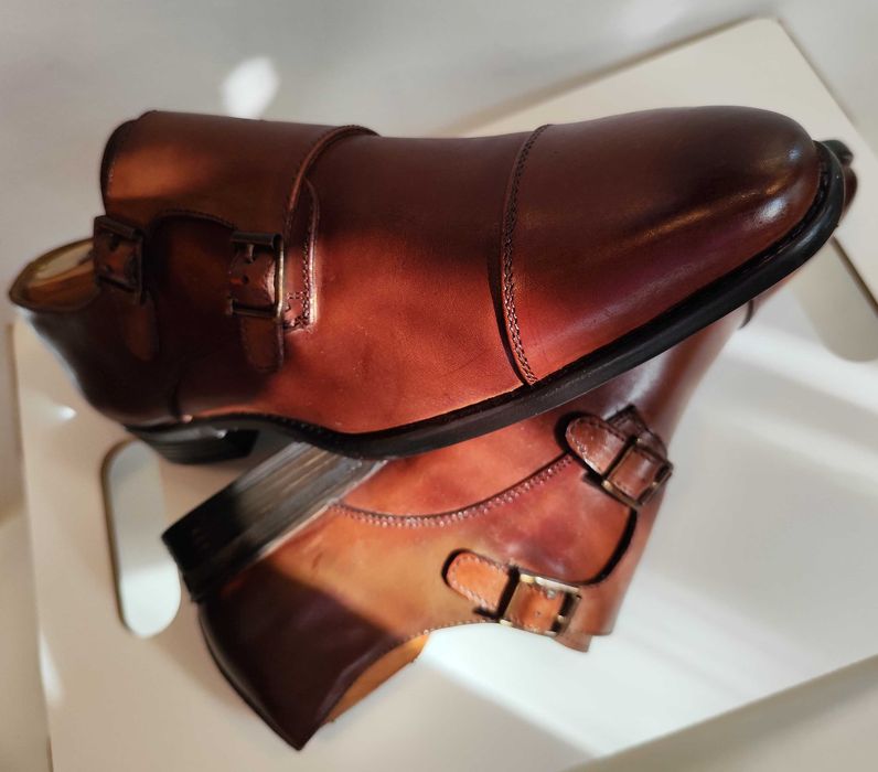 Pantofi double monk de lux 42.5 43 Arthur Brooke NOI piele naturala moale