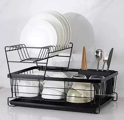 Луксозен черен неръждаем сушилник за посуда и чиниий
