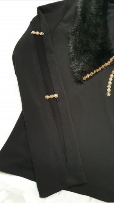 Bluză damă, guler blană, elemente aurii - M