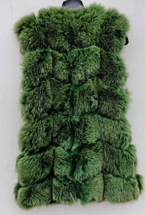 Естествен косъм от лисица и естесвена кожа уникален дамски елек М/Л ра