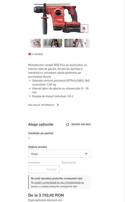 Hilti TE 6-22 + acumulator B22-110 + valiză  Nou