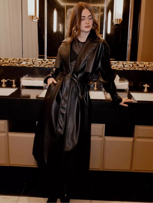 Тренч плащ кожаный длинный