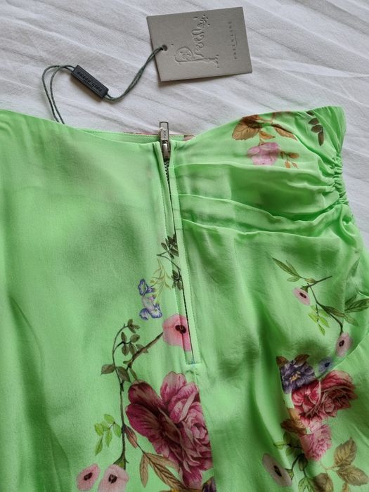 Пола миди XS размер PREEN официална ежедневна асиметрична зелена принт