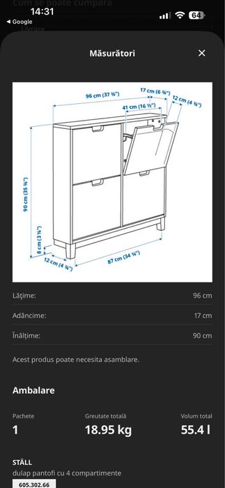 Dulap pantofi 4 compartimente 96x17x90