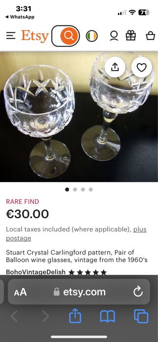 Антикварни кристални чаши комплект сет сервиз кристал шампанско вино 6